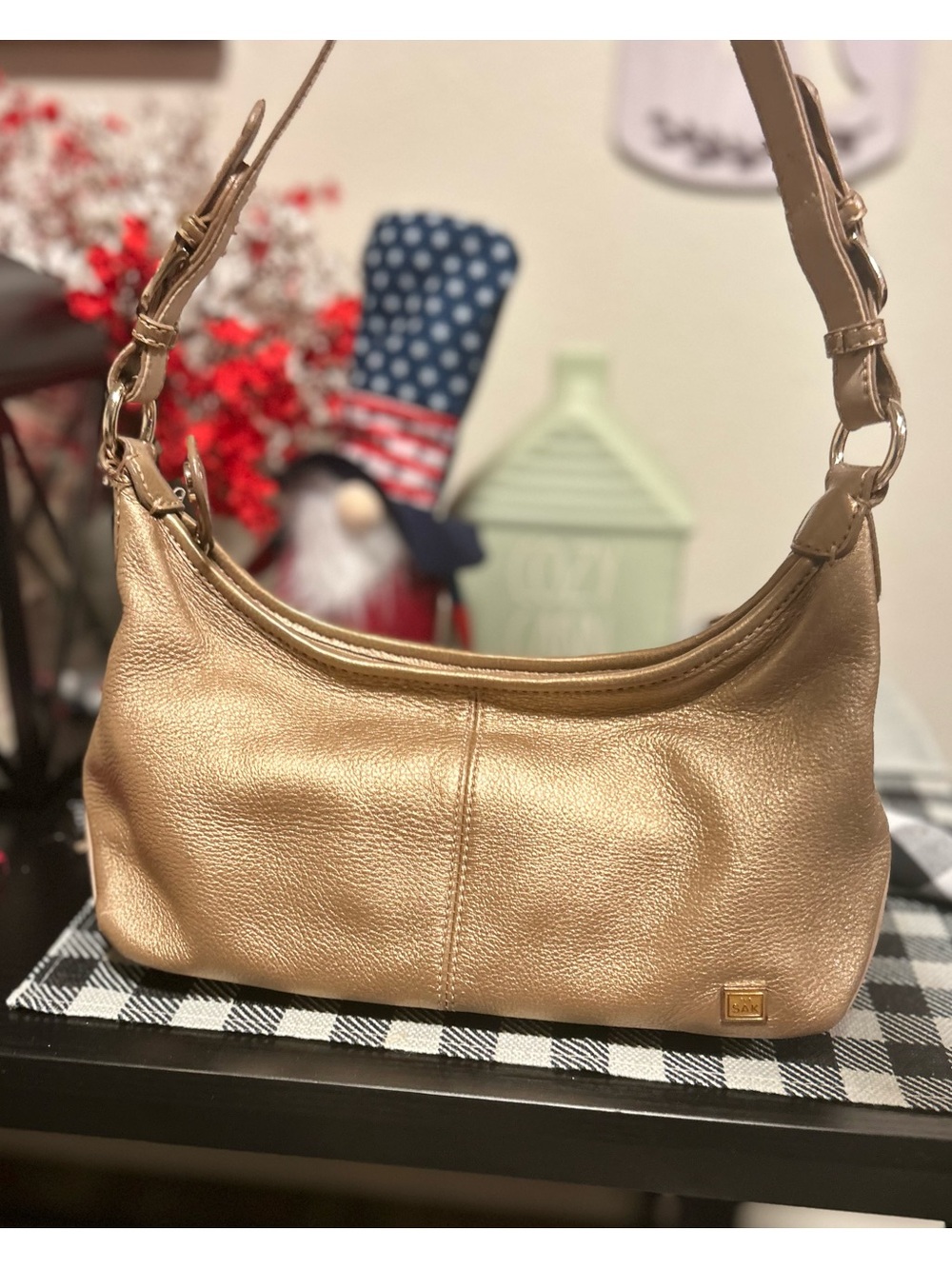 The Sak Metallic Gold Pebble Leather mini hobo Shoulder Bag